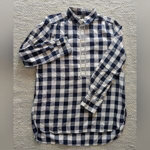 LOFT Navy & White Buffalo Check Popover Tunic Shirt Size S